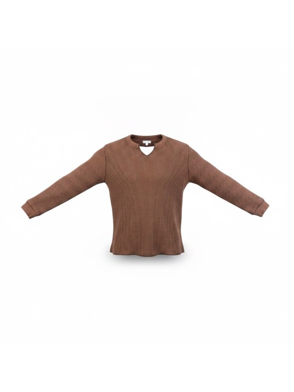 Madewell Womens Brown Cotton Blend Textured Knit Waffle Long Sleeve Top Size L
